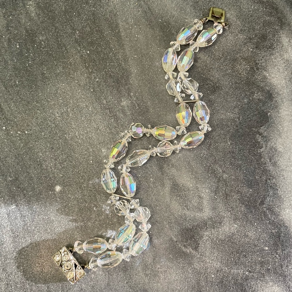 Vintage Silver Iridescent Crystal Two Strand Bracelet